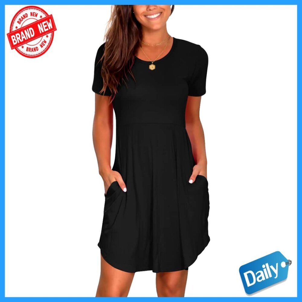 Short Sleeve Summer Sundress with Pockets Loose Fit Casual Dress